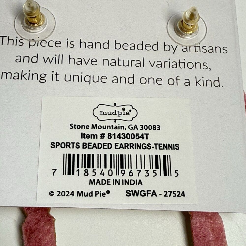 Mudpie Tennis Sports Beaded Earrings New - Picture 6 of 8